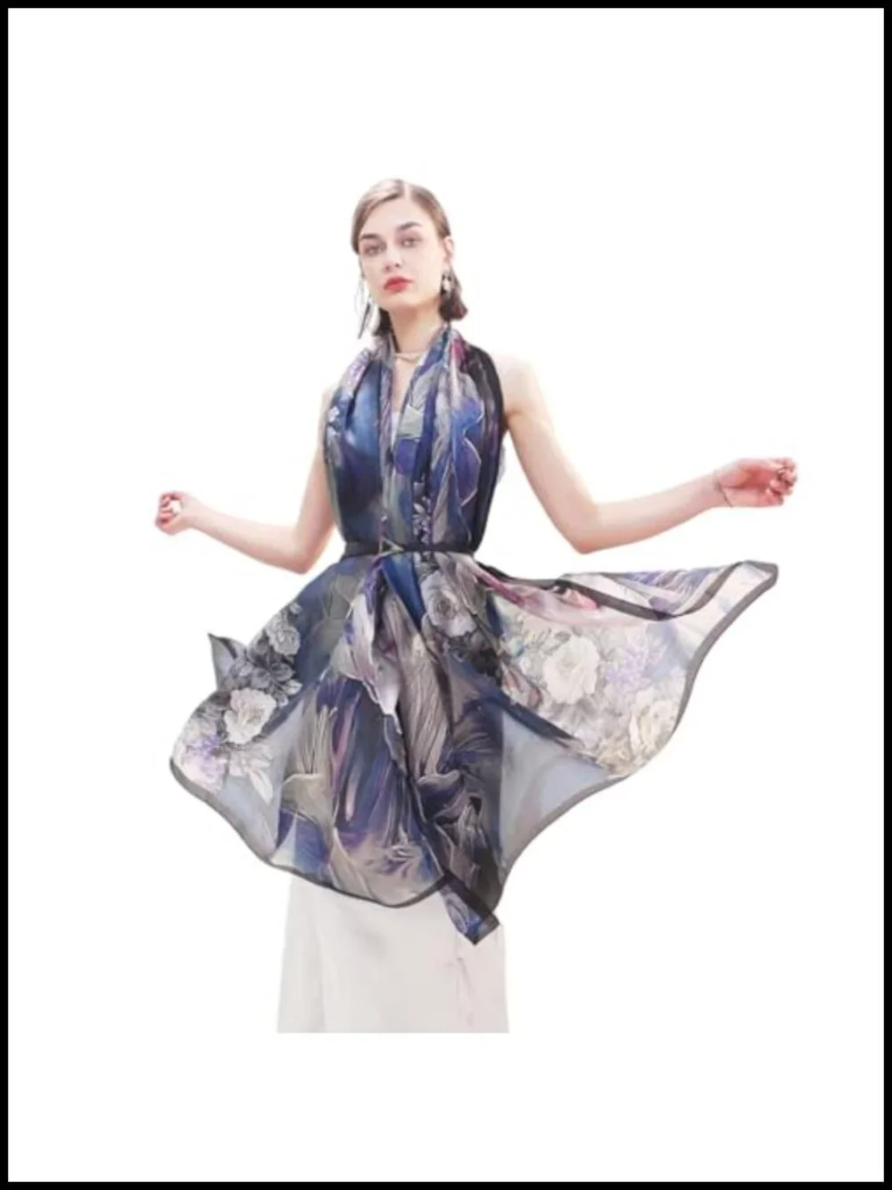 100% Mulberry Silk Pashmina Shawl Oversized Floral Wrap for Evening Dresses